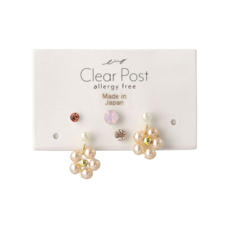 樹脂ピアス カラー ストーン パール フラワー 花 5個セット スタッドピアス
