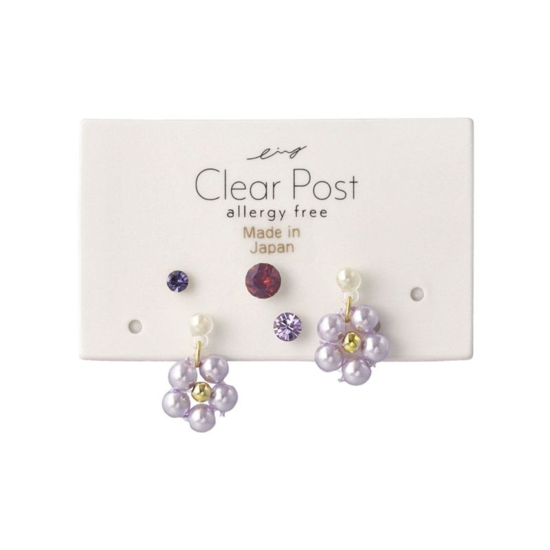 樹脂ピアス カラー ストーン パール フラワー 花 5個セット スタッドピアス