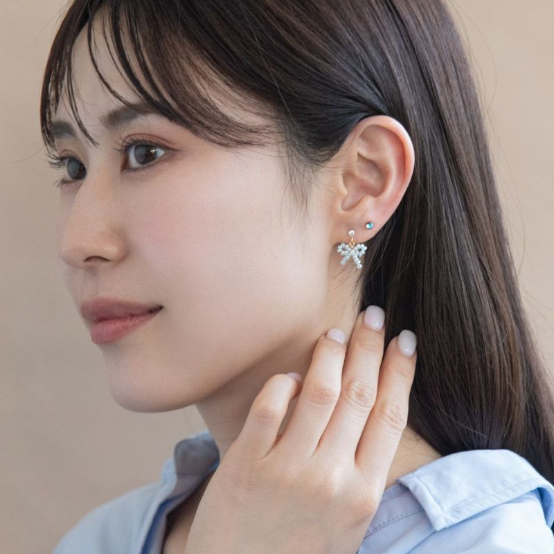 樹脂ピアス カラー ストーン ビーズ リボン 5個セット スタッドピアス