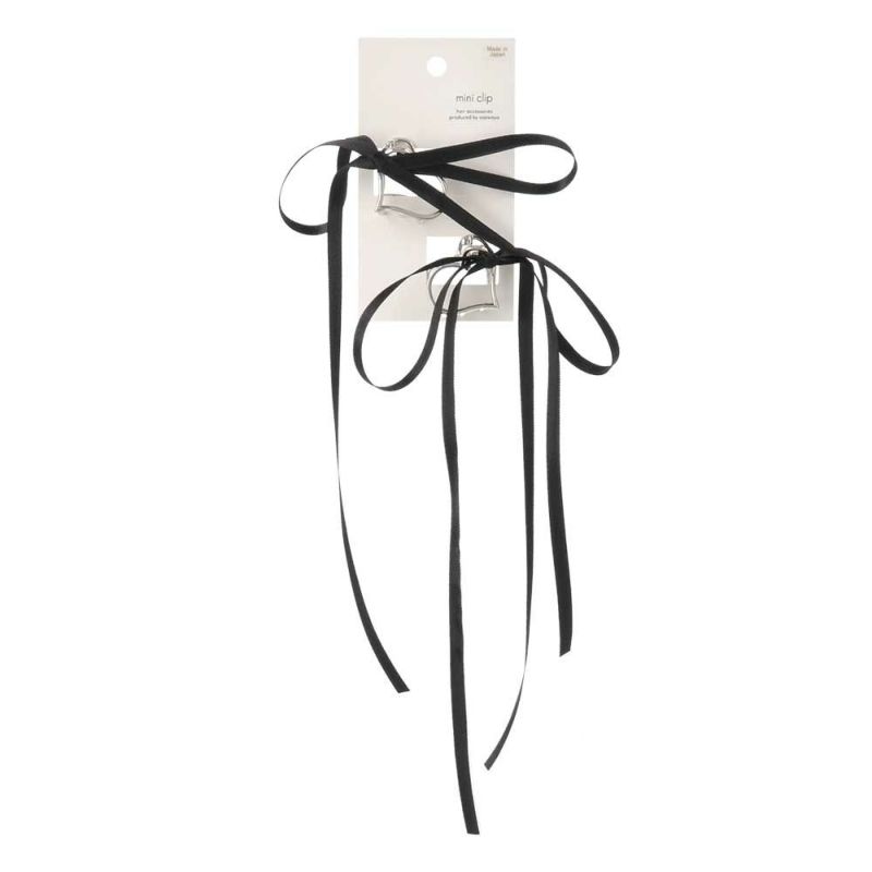 ヘアクリップ mini clip ハート メタル サテン ロング リボン 2個セット ミニバンスクリップ
