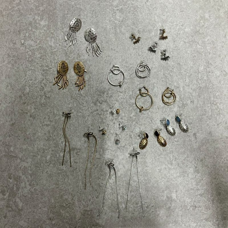 【LIMITED NUMBER】Vintage Like ピアス ニッケルフリー メタル オーバル コンチョ ボール フリンジ チタンポスト スタッドピアス