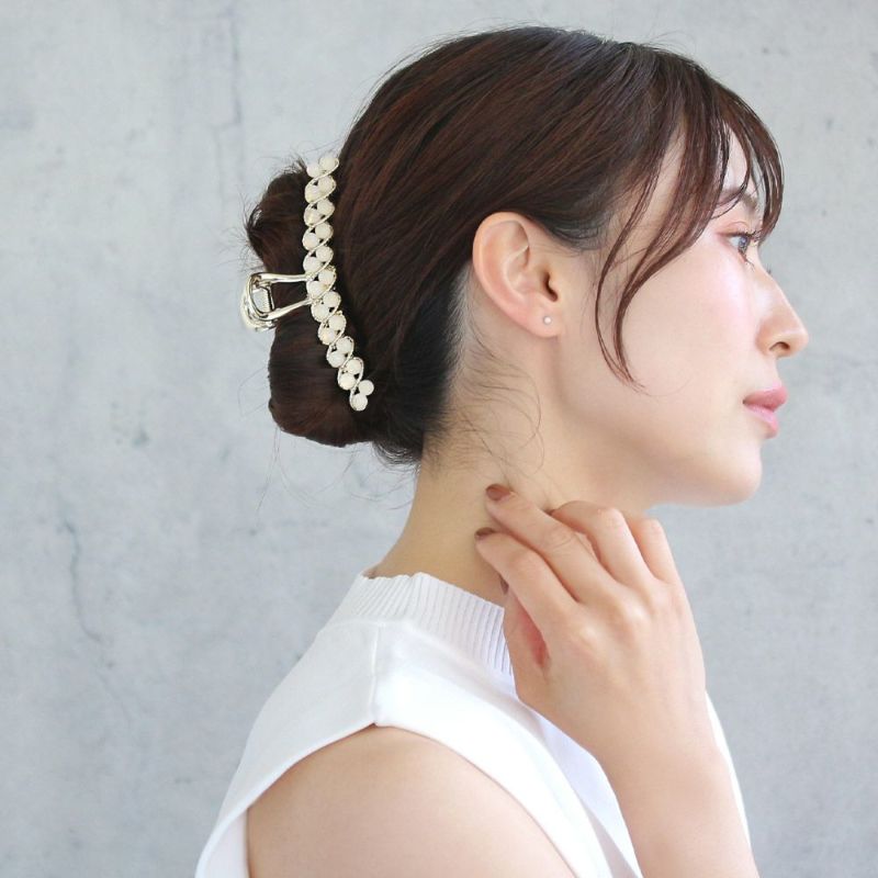 ヘアクリップ クリア パステルカラー ビーズ ライン メタル バンスクリップ
