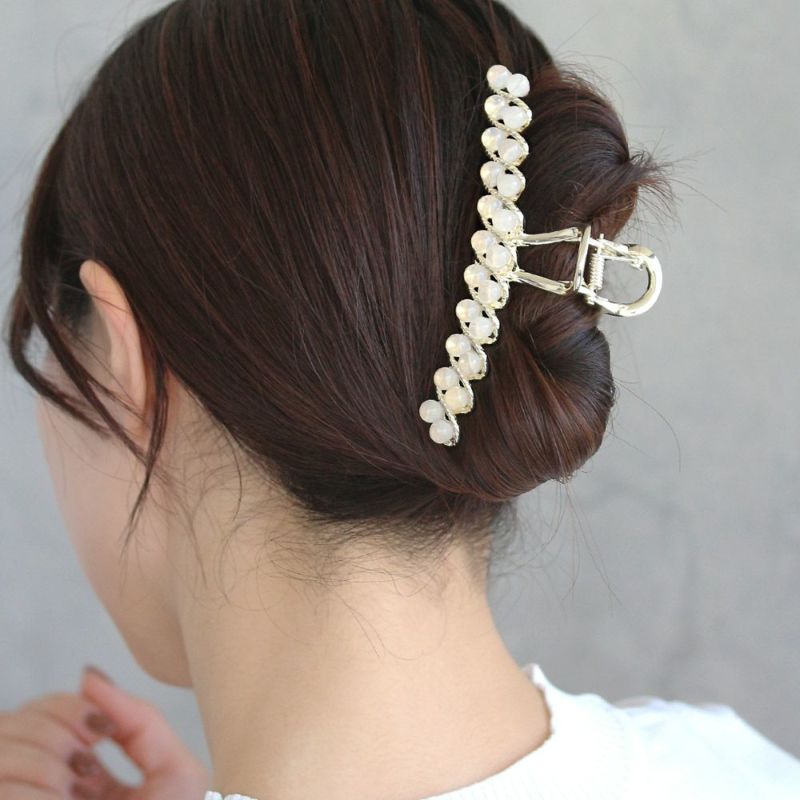 ヘアクリップ クリア パステルカラー ビーズ ライン メタル バンスクリップ