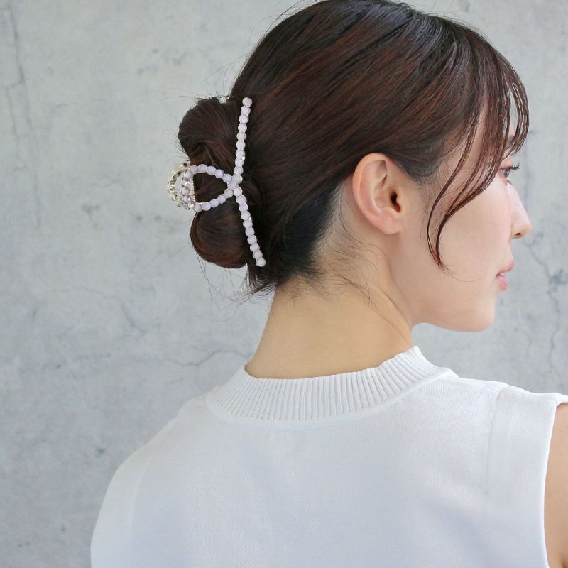 ヘアクリップ クリア パステルカラー ビーズ メタル ロール バンスクリップ