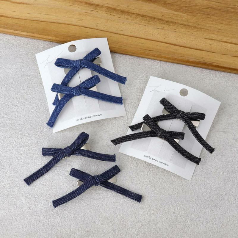 ヘアクリップ デニム スリム リボン 2個セット ミニクリップ – OSEWAYA
