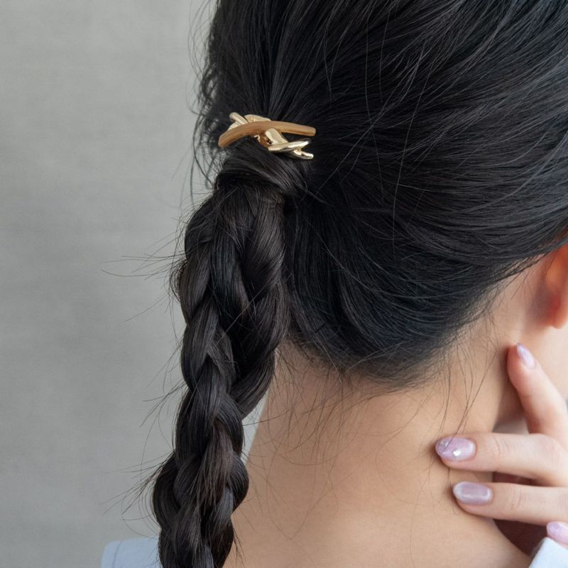 ヘアカフ メタル マーブル ウェーブ ライン クロス ヘアポニー ポニーフック