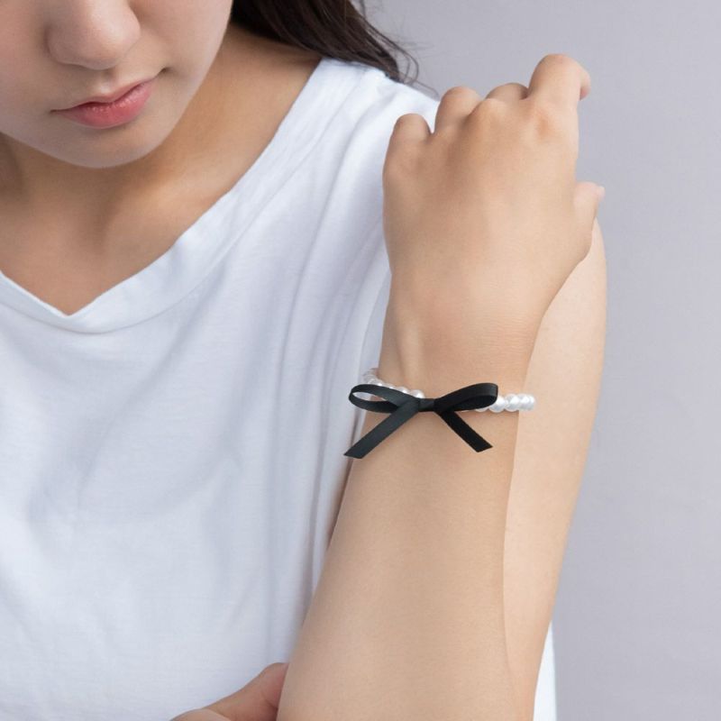 ブレスレット ニッケルフリー パール ブラック スリム リボン ブレスレット