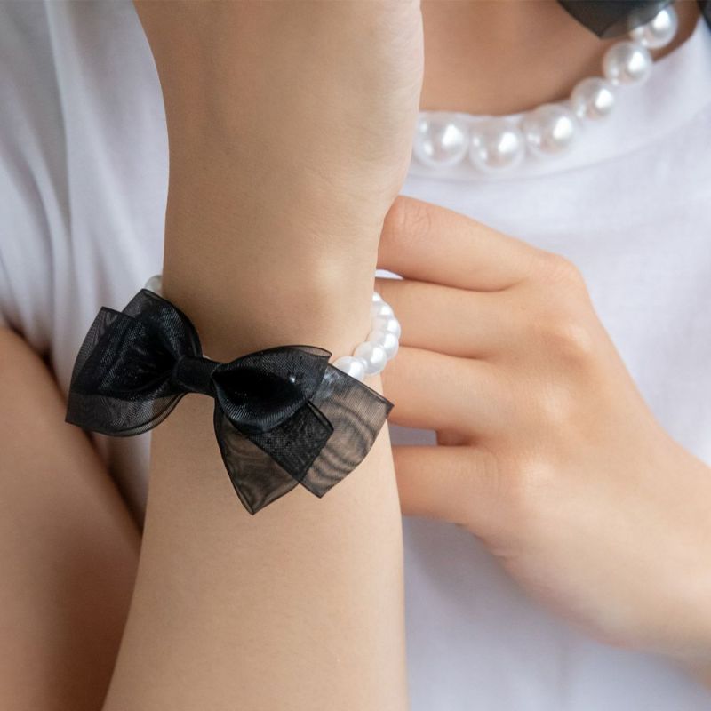 ブレスレット ニッケルフリー パール ブラック シアー リボン ブレスレット