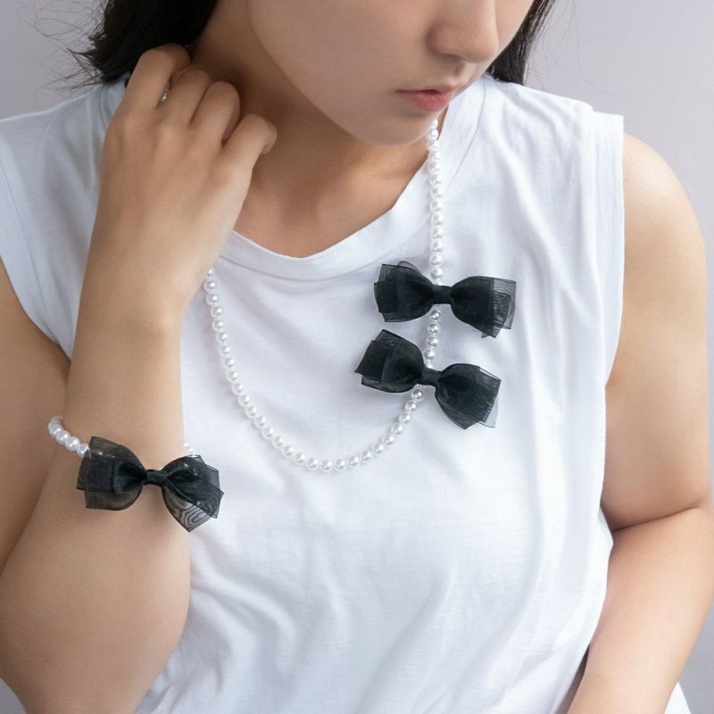 ブレスレット ニッケルフリー パール ブラック シアー リボン ブレスレット