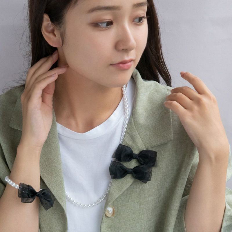 ブレスレット ニッケルフリー パール ブラック シアー リボン ブレスレット