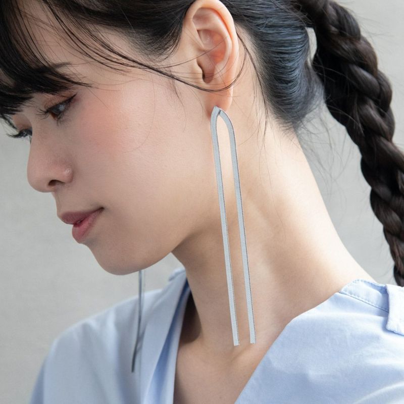 ピアス ニッケルフリー メタル ロング スネーク チェーン スタッドピアス