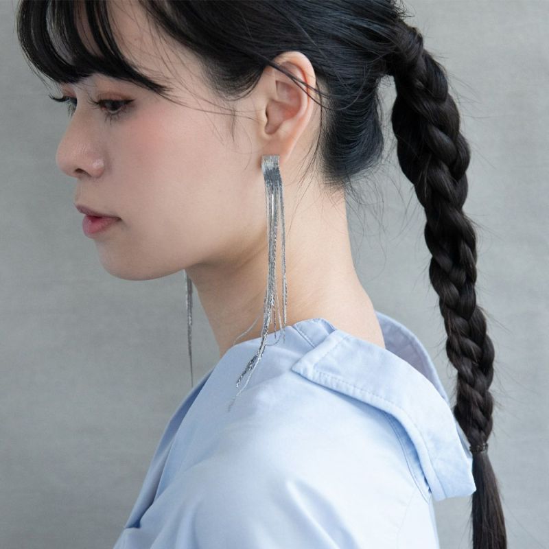 ピアス ニッケルフリー メタル ロング チェーン フリンジ スタッドピアス