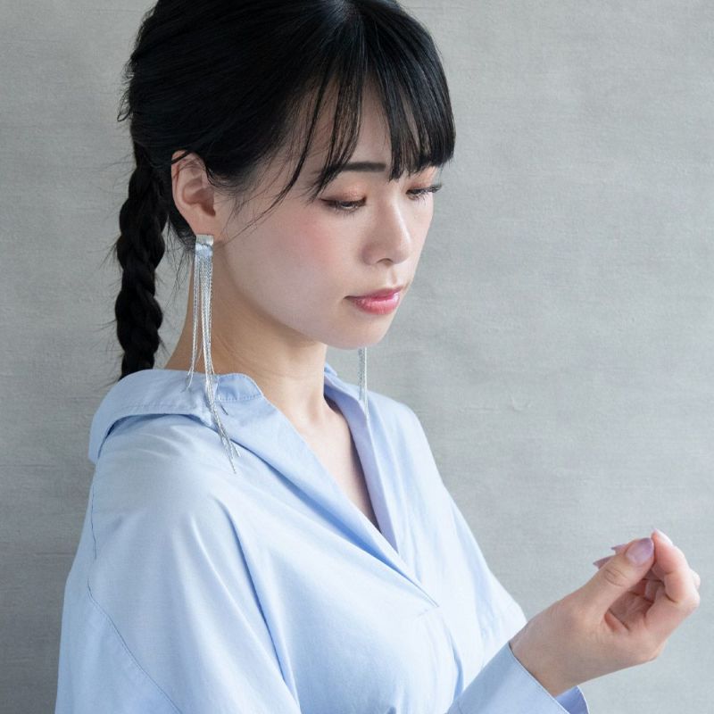 ピアス ニッケルフリー メタル ロング チェーン フリンジ スタッドピアス