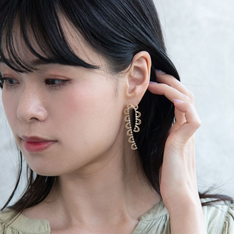 ピアス ニッケルフリー メタル ボール ストーン レース カーブ スタッドピアス