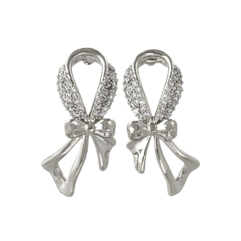 ピアス ニッケルフリー メタル キュービックジルコニア リボン チタンポスト スタッドピアス