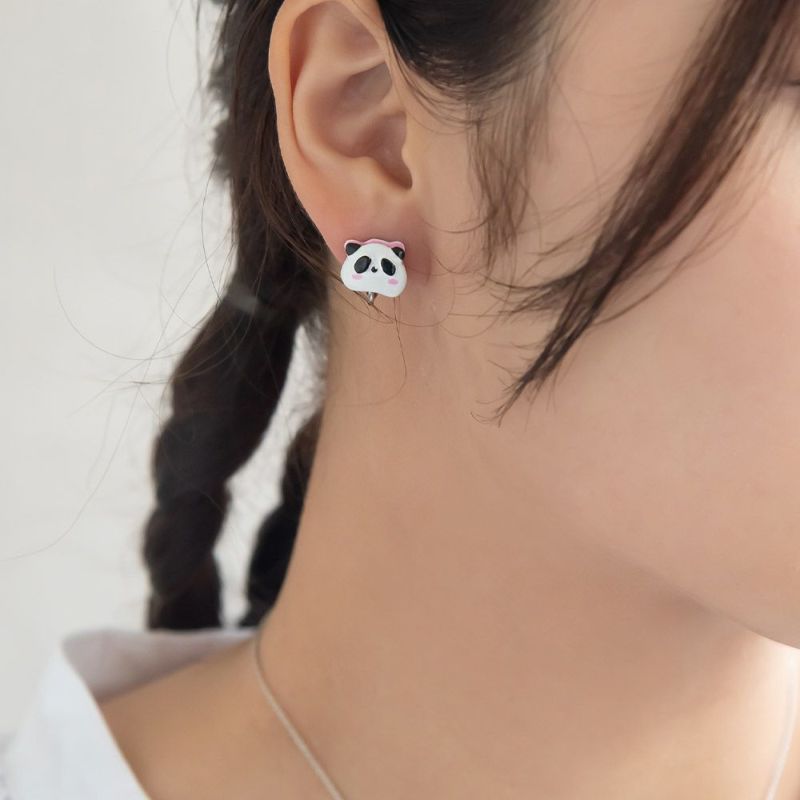 イヤリング もっちり パンダ パール アシンメトリー ネジバネ式イヤリング