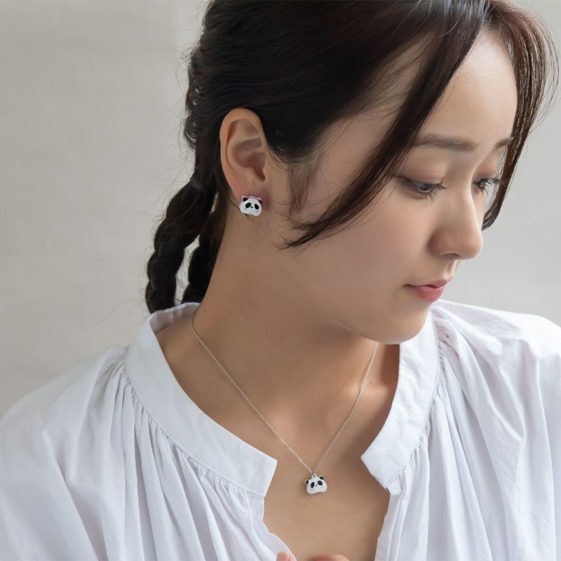 イヤリング もっちり パンダ パール アシンメトリー ネジバネ式イヤリング