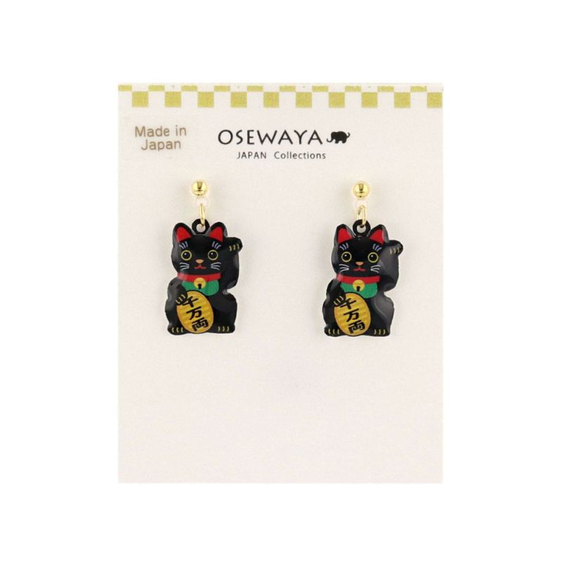 樹脂ピアス 招き猫 白/黒 スタッドピアス