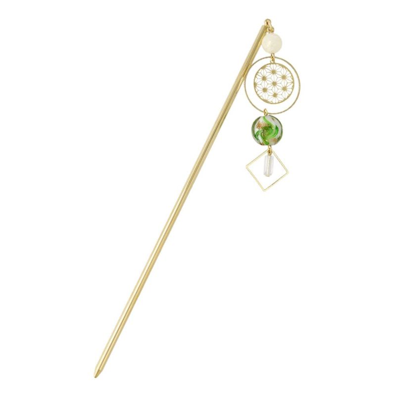 かんざし メタル 透かし 麻の葉模様 マーブル カラー ビーズ サークル スクエア