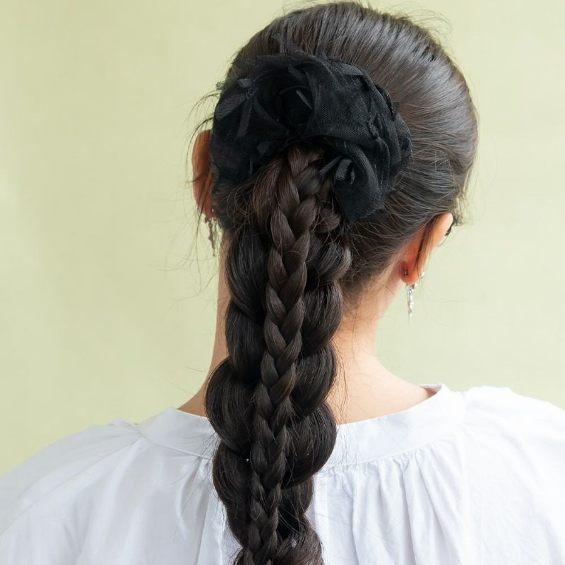 シュシュ チュール ボリューム ベーシックカラー ヘアゴム ヘアポニー
