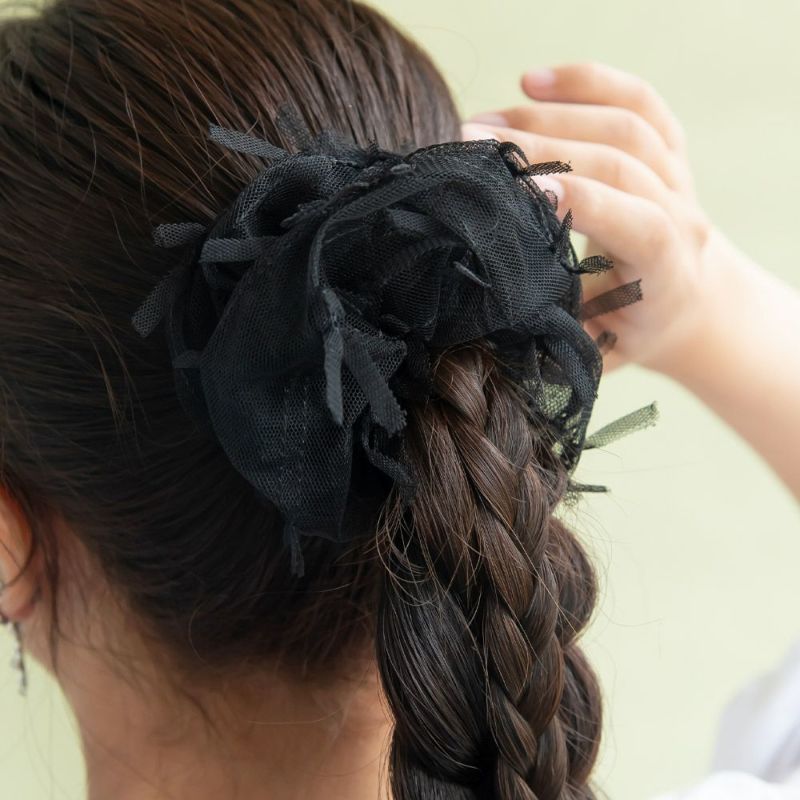 シュシュ チュール ボリューム ベーシックカラー ヘアゴム ヘアポニー
