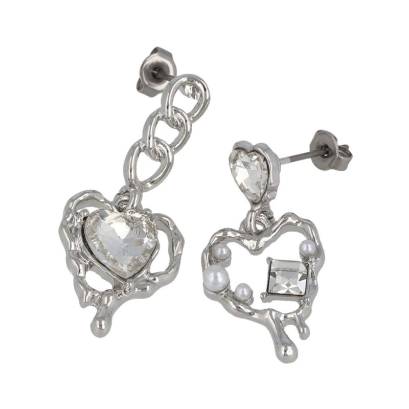 ピアス yura ニッケルフリー メタル メルト ハート ストーン パール チェーン チタンポスト スタッドピアス