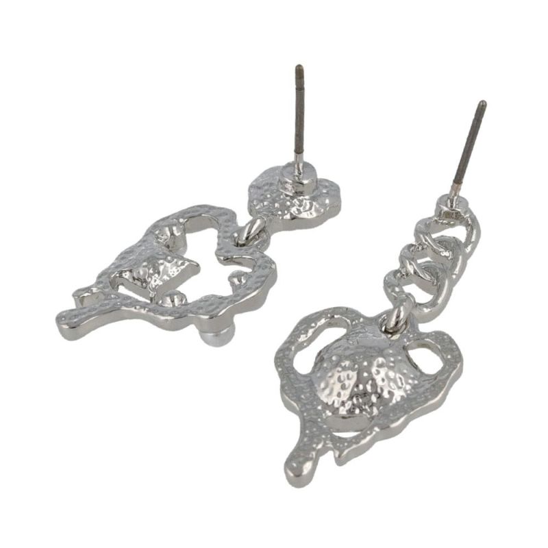 ピアス yura ニッケルフリー メタル メルト ハート ストーン パール チェーン チタンポスト スタッドピアス