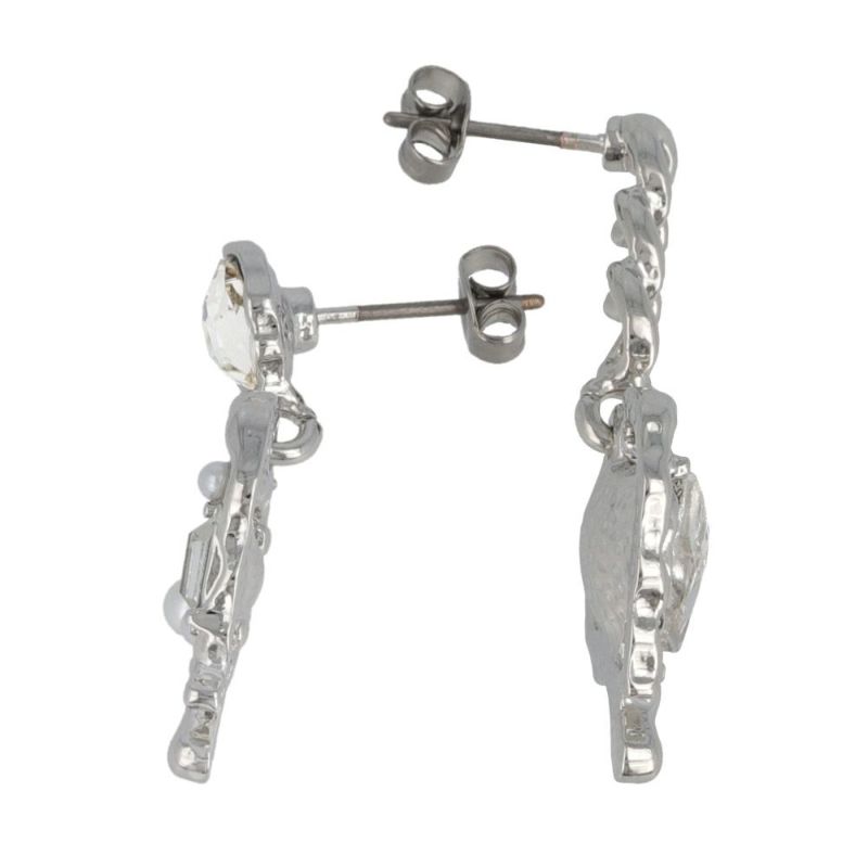 ピアス yura ニッケルフリー メタル メルト ハート ストーン パール チェーン チタンポスト スタッドピアス