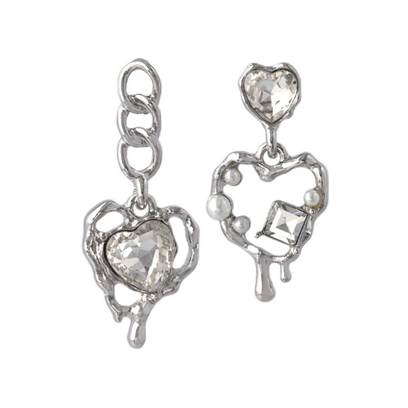 ピアス yura ニッケルフリー メタル メルト ハート ストーン パール チェーン チタンポスト スタッドピアス