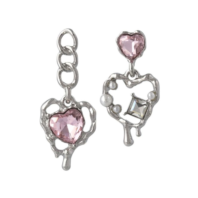 ピアス yura ニッケルフリー メタル メルト ハート ストーン パール チェーン チタンポスト スタッドピアス