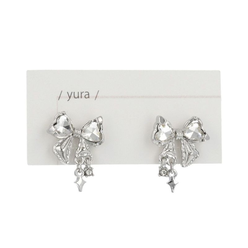 ピアス yura ニッケルフリー メタル リボン ハート ストーン チタンポスト スタッドピアス