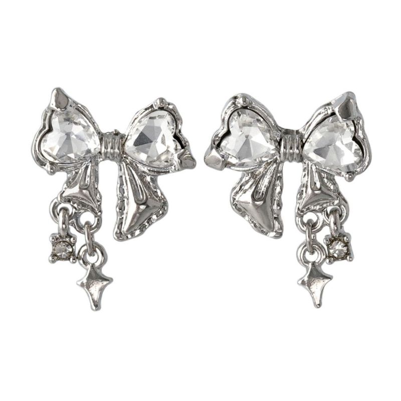 ピアス yura ニッケルフリー メタル リボン ハート ストーン チタンポスト スタッドピアス