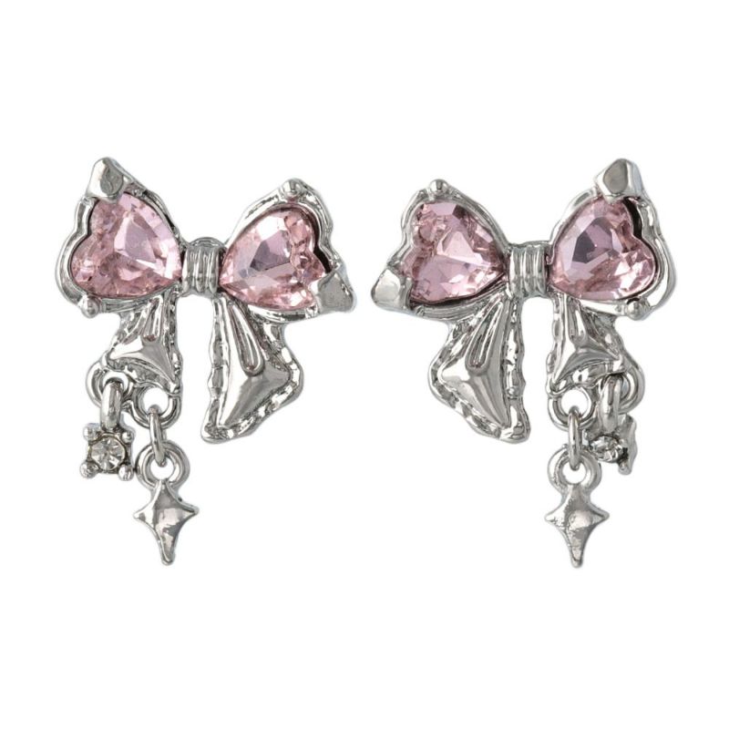 ピアス yura ニッケルフリー メタル リボン ハート ストーン チタンポスト スタッドピアス