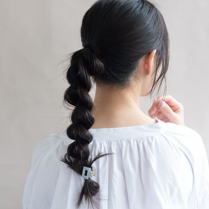 ヘアクリップ 偏光オーロラ マーブル レクタングル メタル ミニ バンスクリップ