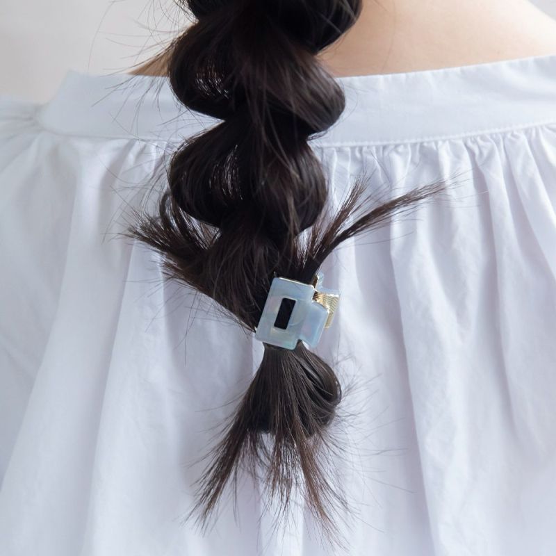 ヘアクリップ 偏光オーロラ マーブル レクタングル メタル ミニ バンスクリップ
