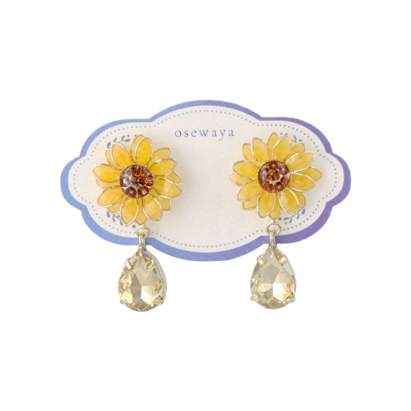 ピアス ひまわり サンフラワー ドロップ ストーン ステンレスポスト スタッドピアス