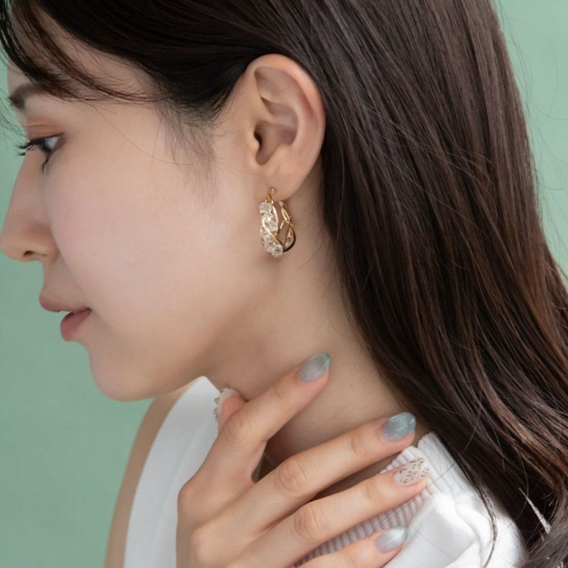 ピアス メタル クロス ツイスト クリア ビーズ チタンポスト C型 スタッドピアス