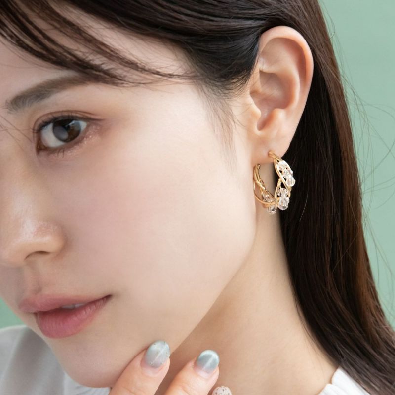ピアス メタル クロス ツイスト クリア ビーズ チタンポスト C型 スタッドピアス