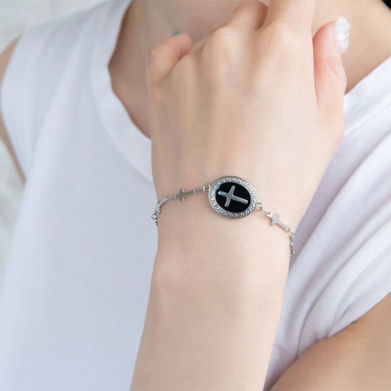 ブレスレット ステンレス 十字架 クロス オーバル カラー チェーンブレスレット