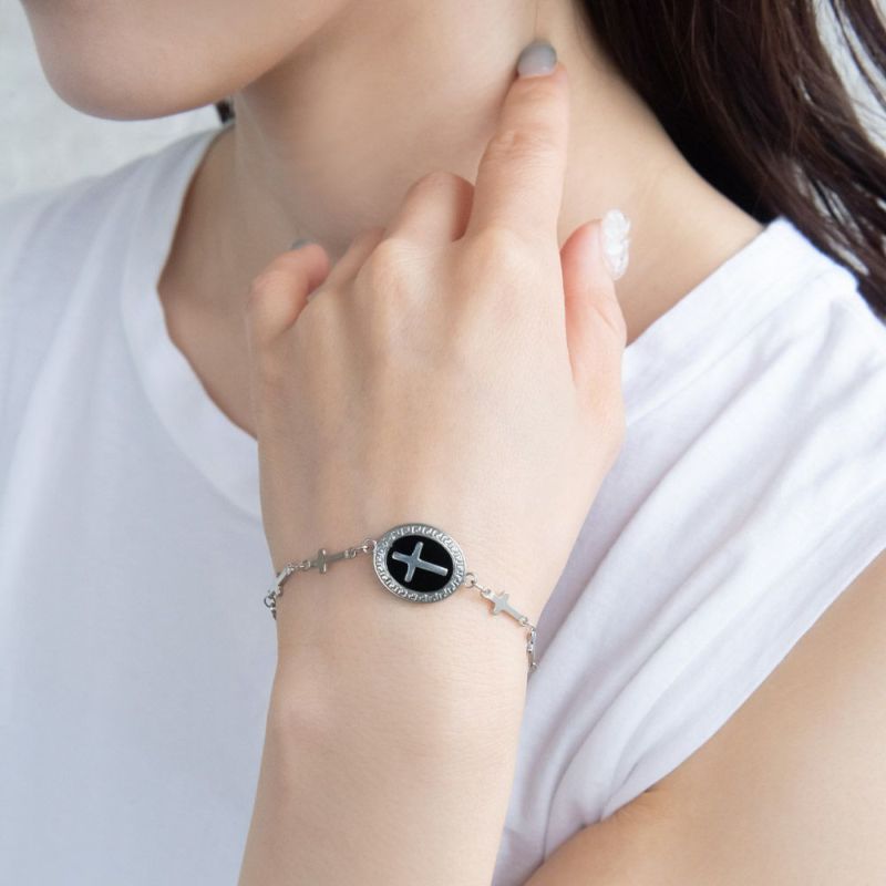 ブレスレット ステンレス 十字架 クロス オーバル カラー チェーンブレスレット