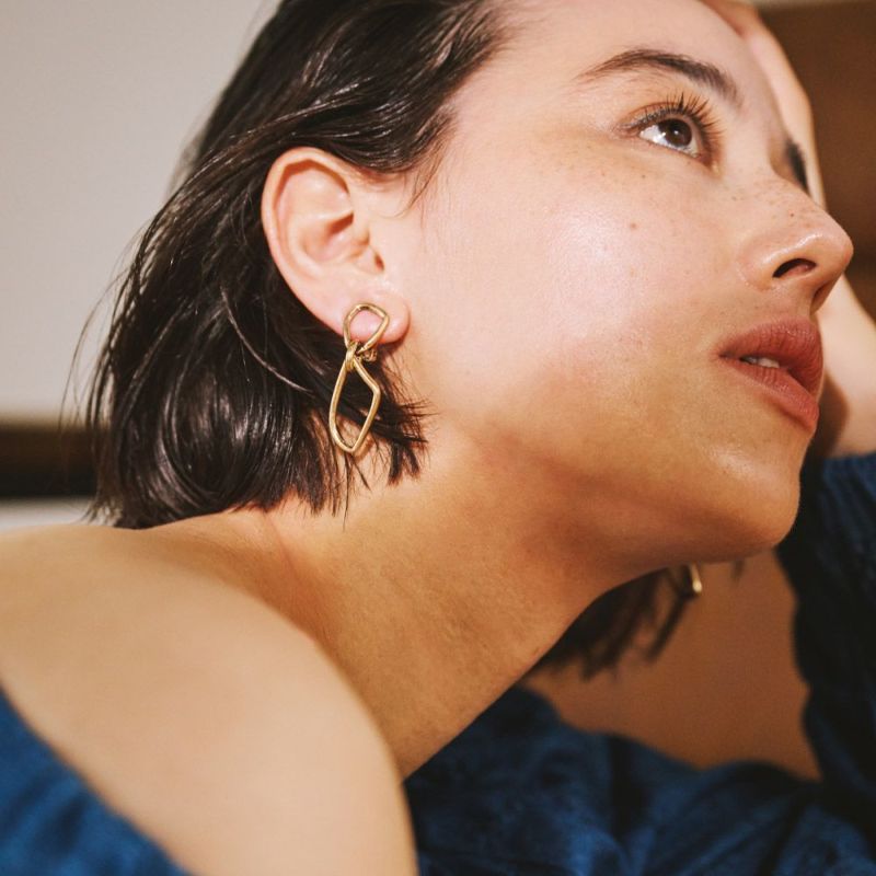 【LIMITED NUMBER】Vintage Like イヤリング ニッケルフリー メタル ドロップ リング クリップイヤリング シリコンカバー付き