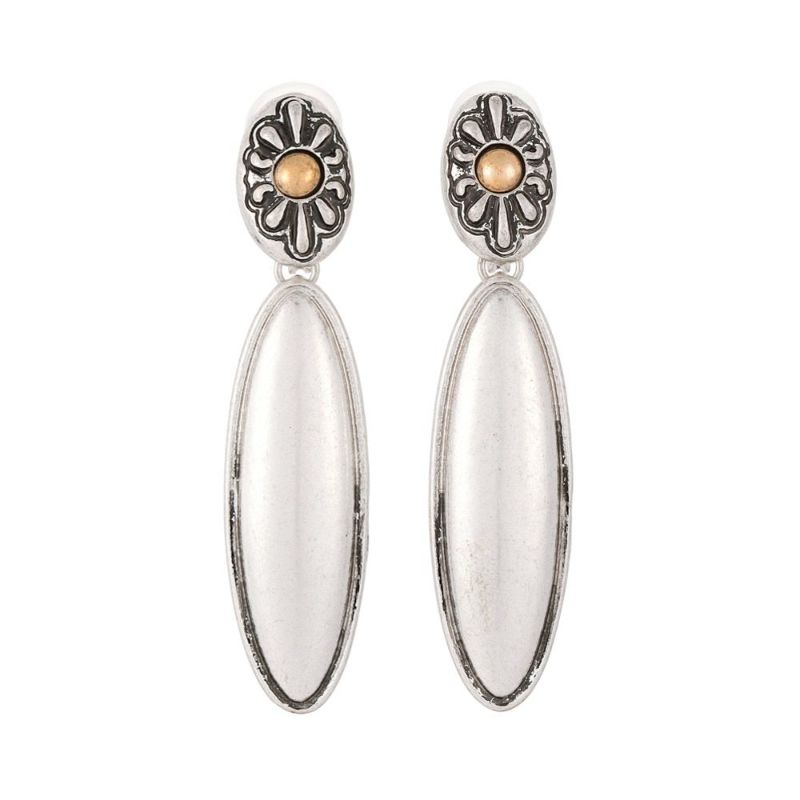 【LIMITED NUMBER】Vintage Like イヤリング ニッケルフリー メタル フラワー コンチョ オーバル バイカラー クリップイヤリング シリコンカバー付き