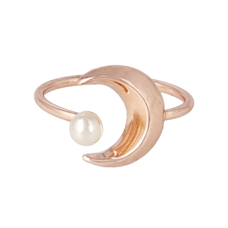 リング ニッケルフリー ロゼシルバー パール クレセントムーン フリーサイズ 指輪