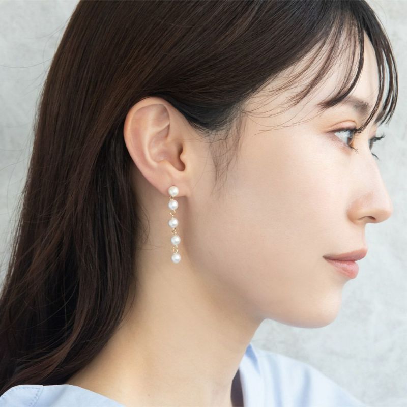 樹脂ピアス パール チェーン スタッドピアス