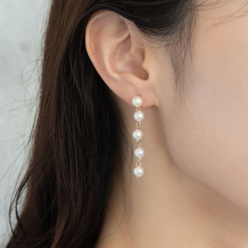 樹脂ピアス パール チェーン スタッドピアス