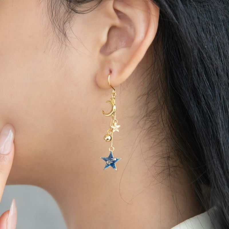 ピアス メタル スター クレセントムーン ラメ フックピアス