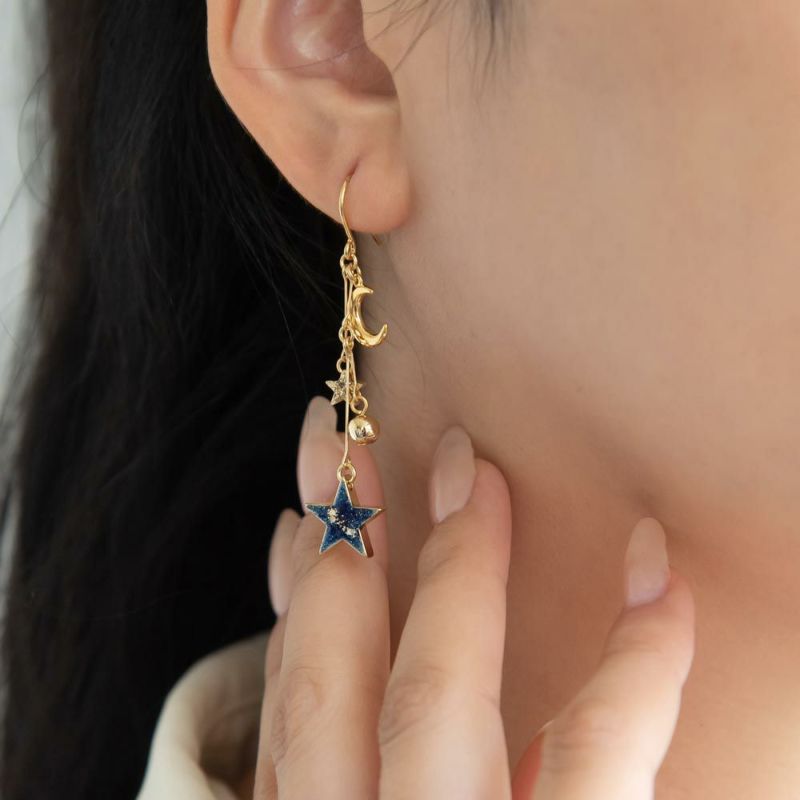 ピアス メタル スター クレセントムーン ラメ フックピアス