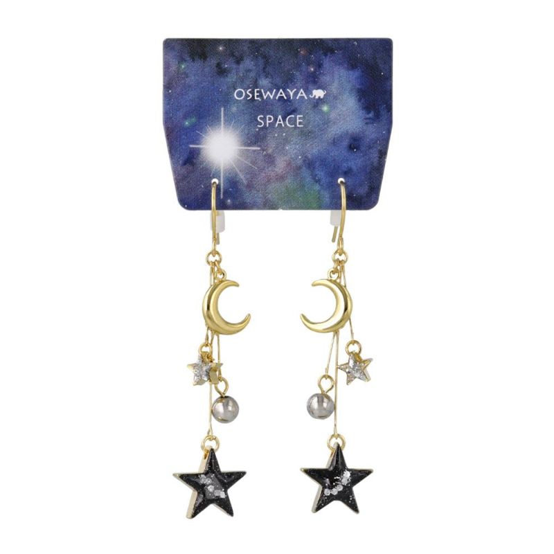 ピアス メタル スター クレセントムーン ラメ フックピアス