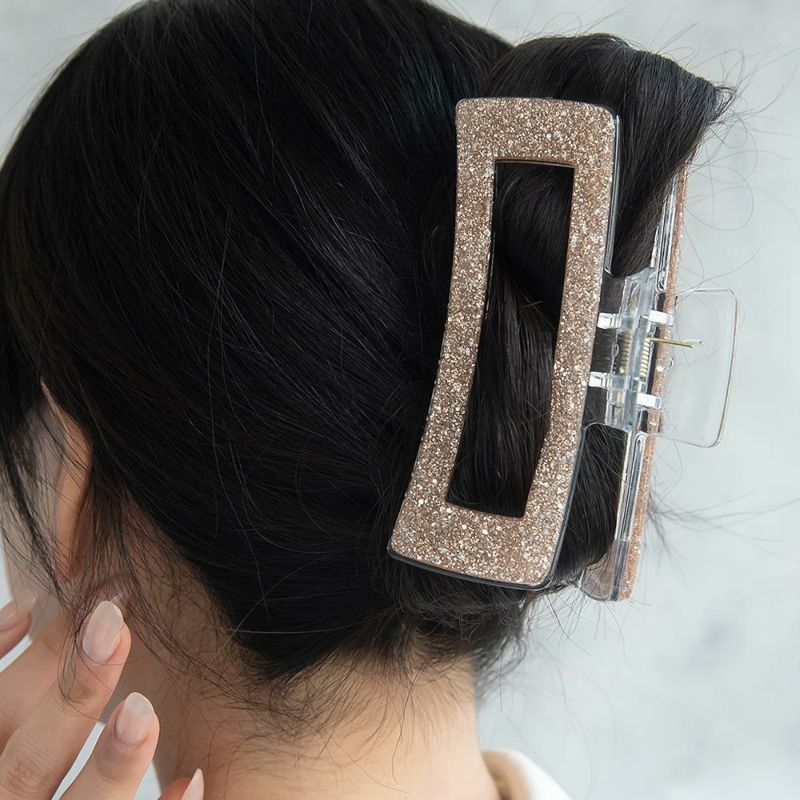 ヘアクリップ ラメ カラー レクタングル フレーム ビッグ クリア バンスクリップ