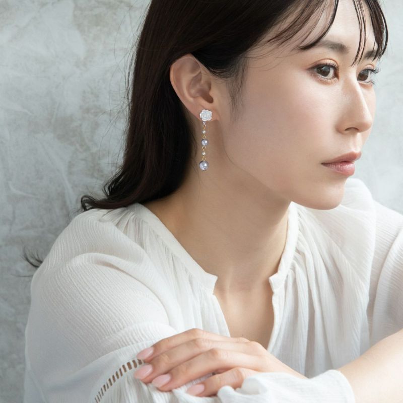 樹脂ピアス ローズ カラー パール チェーン バックキャッチ スタッドピアス
